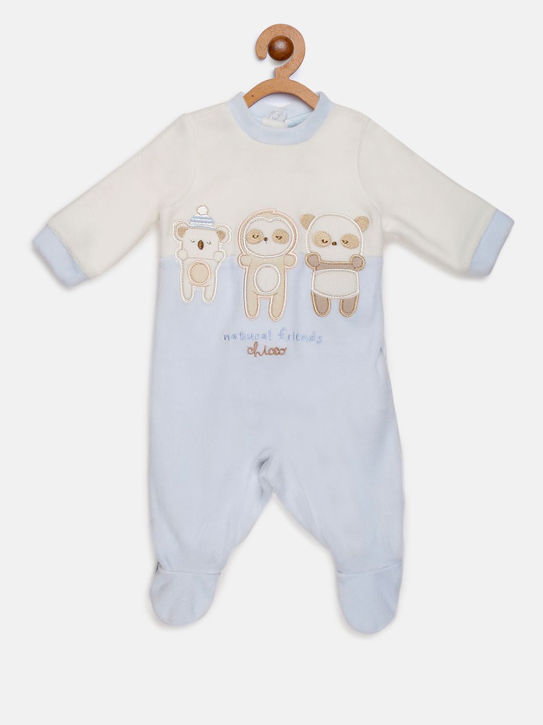 Velour Babysuit-Back Opening-Blue
